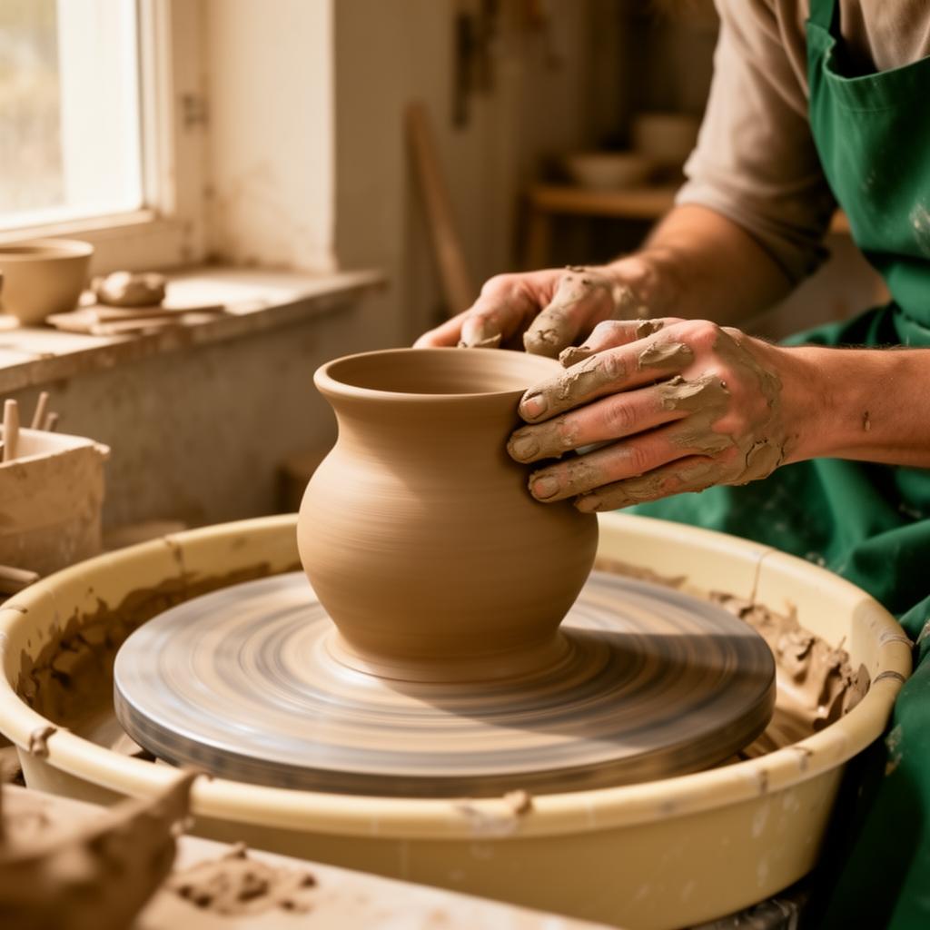 Hands shaping ceramic on a wheel